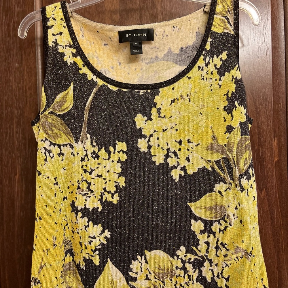St. John Yellow and Black Sleeveless Floral Tank Top